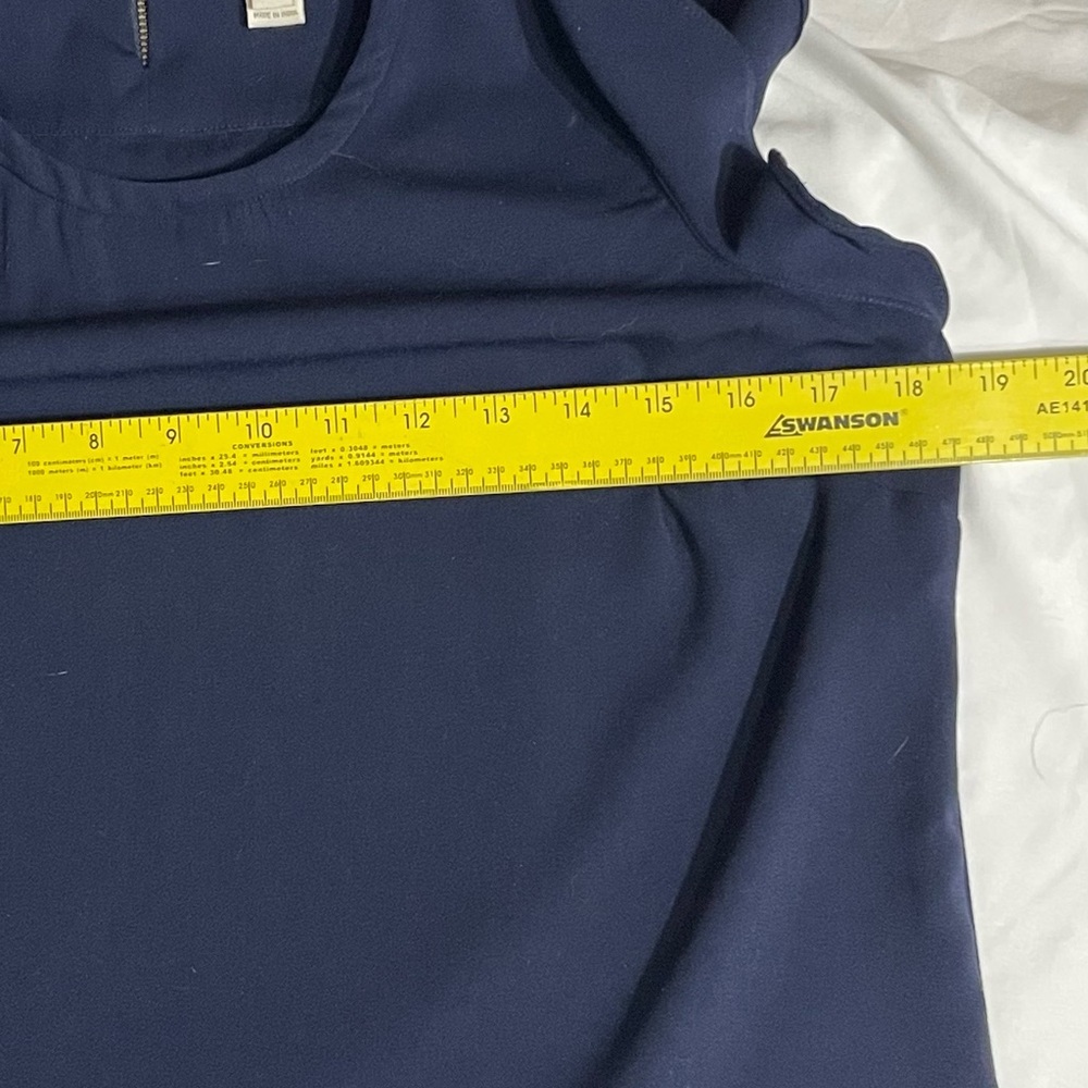 J. Crew Navy Ruffle Sleeve Top, Zipper Closure in Back. So much nicer in person. - Picture 12 of 13